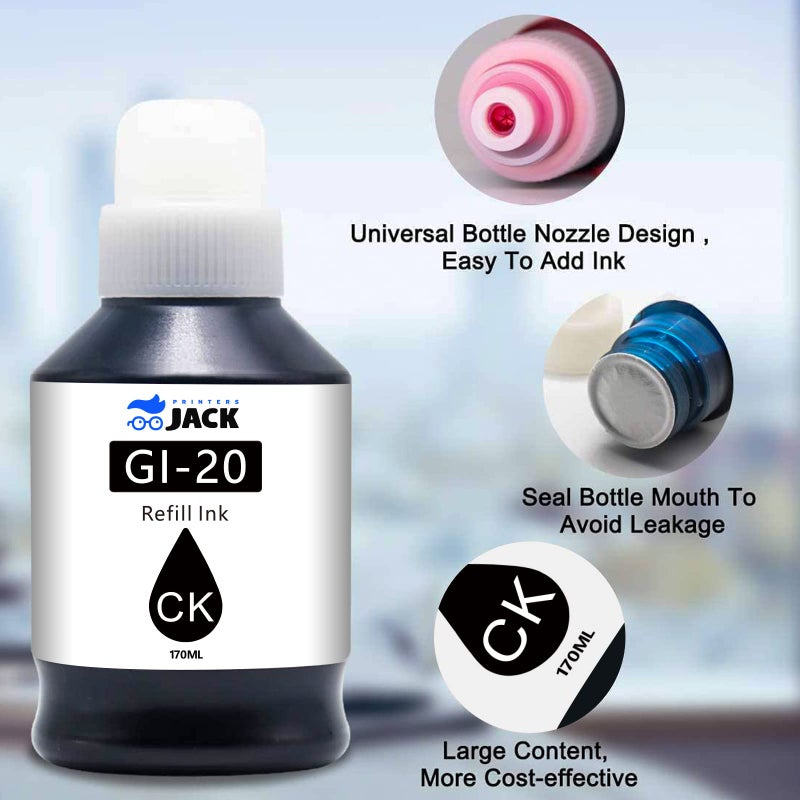 Printers Jack Compatible Canon GI-20 GI20 Refill Ink Bottles Kit for Canon PIXMA G5020 G6020 G7020 MegaTank Printers - Image 4